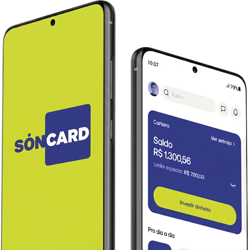 Aplicativo SonCard mostrando saldo e cartão
